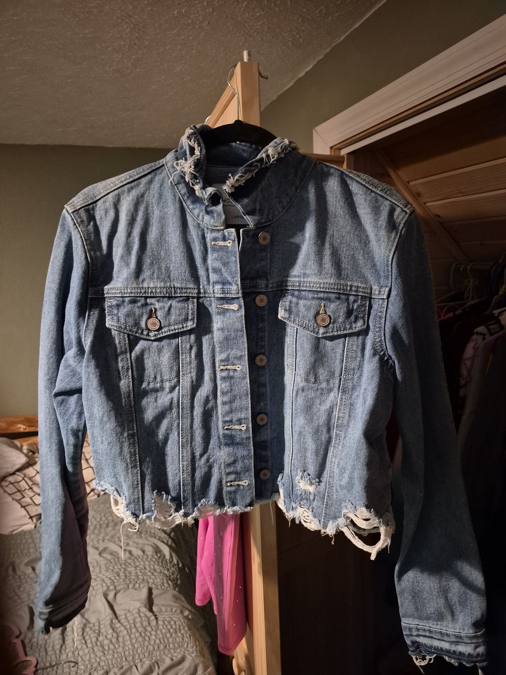 Distressed Blue Denim Kancan Jacket for Women Cropped